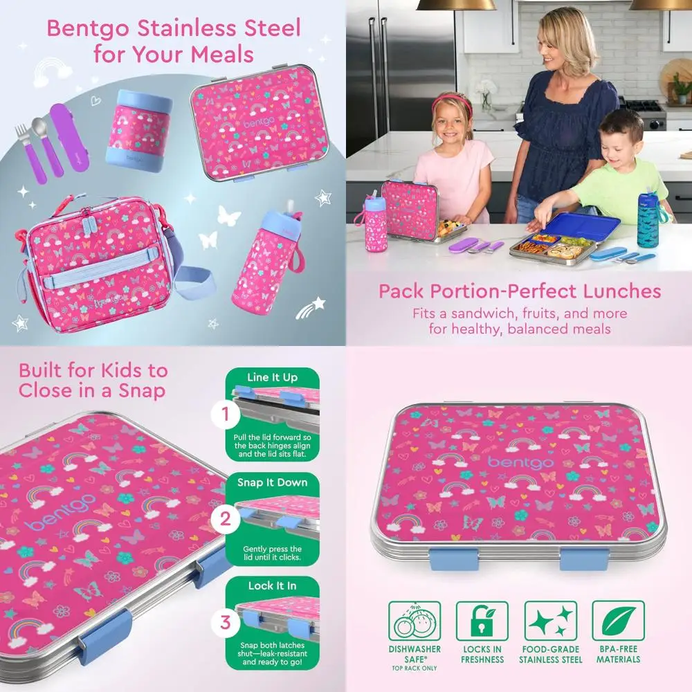 

Ланч-бокс из нержавеющей стали для детей, герметичный, с 3 отделениями и силиконовым контейнером, прочный, экологичный, можно мыть в посудомоечной машине, B