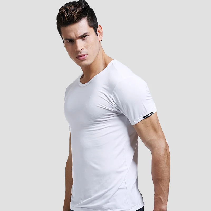 Men's Intimates Summer Short-Sleeved T-Shirt Thin Round Neck Tight Slim Vest Sports Pure Color Bottoming Undershirt