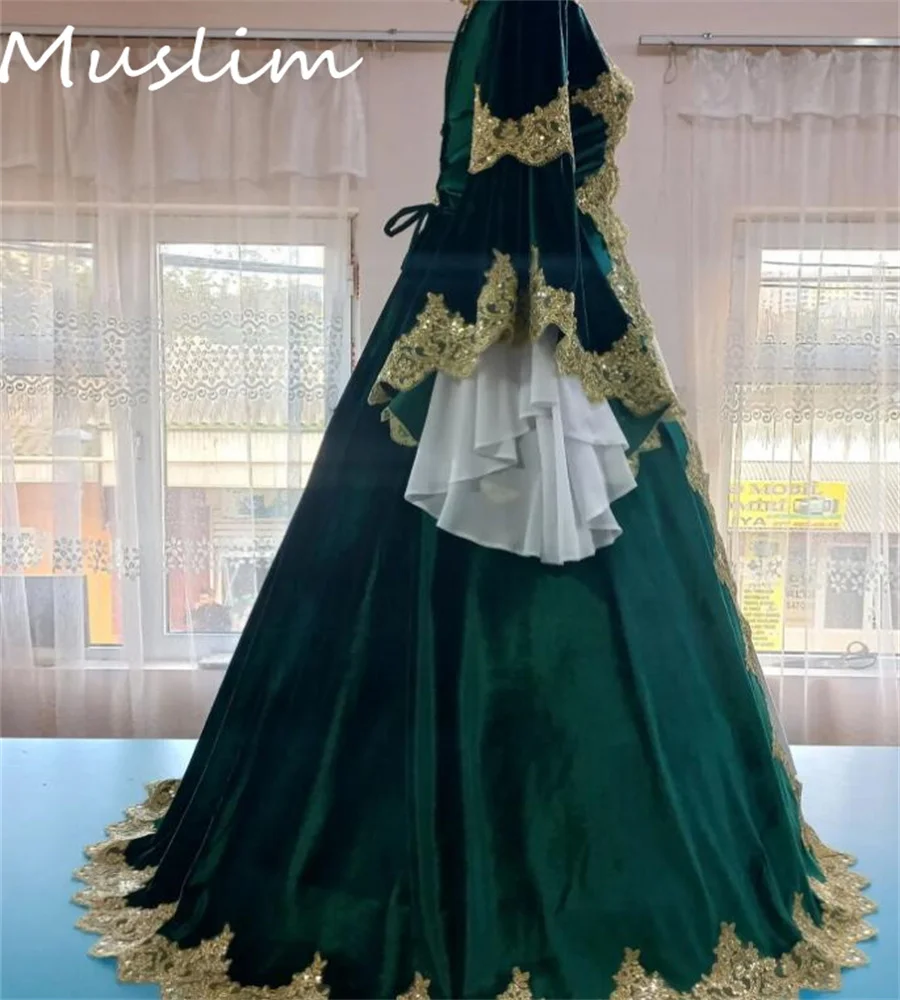 Muslimah Abaya Green Evening Dress 2024 Turkish Prom Dress Long Sleeve Nation Formal Dubai Moroccan Kosovo Vestio De Novias