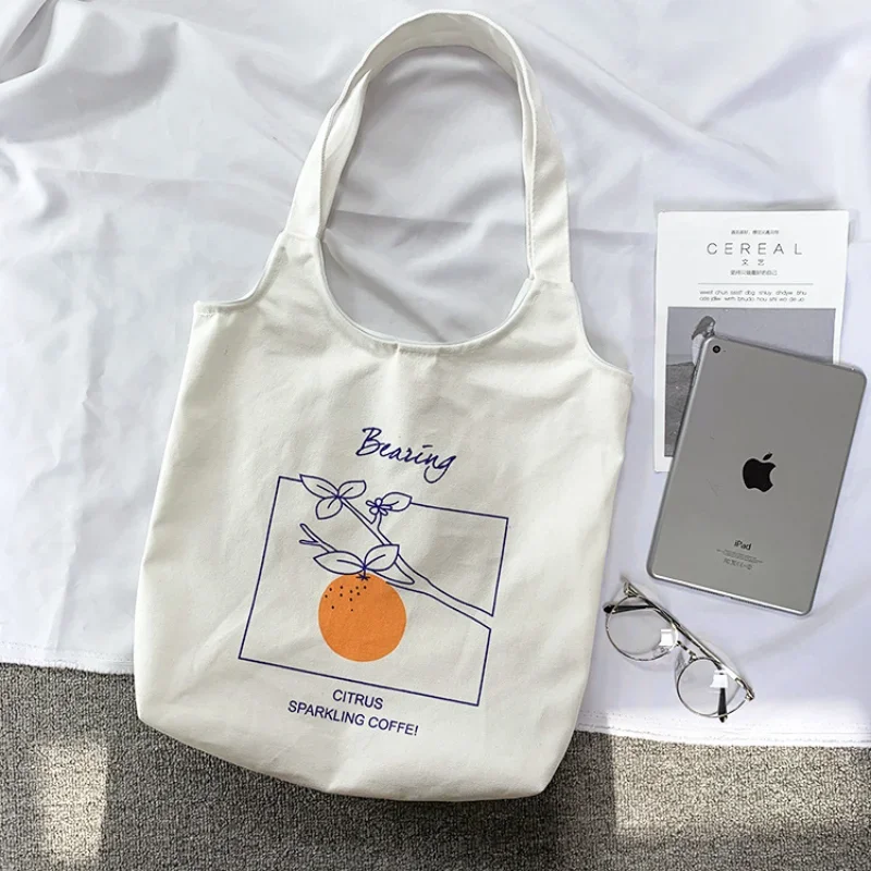 Canvas Bag Women\'s One-shoulder Fruit Orange Literary Student Simple Hand-held Printed Canvas Bag Travel Bag Basketball Bag