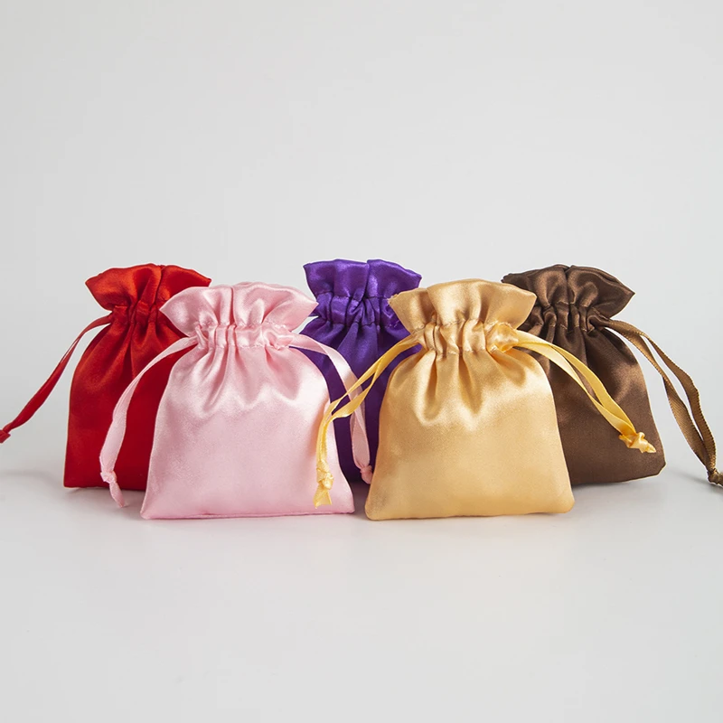 10pcs Silk Satin Drawstring Bag Bracelet Necklace Earrings Jewelry Packaging Pouch Wedding Party Candy Gift Bags