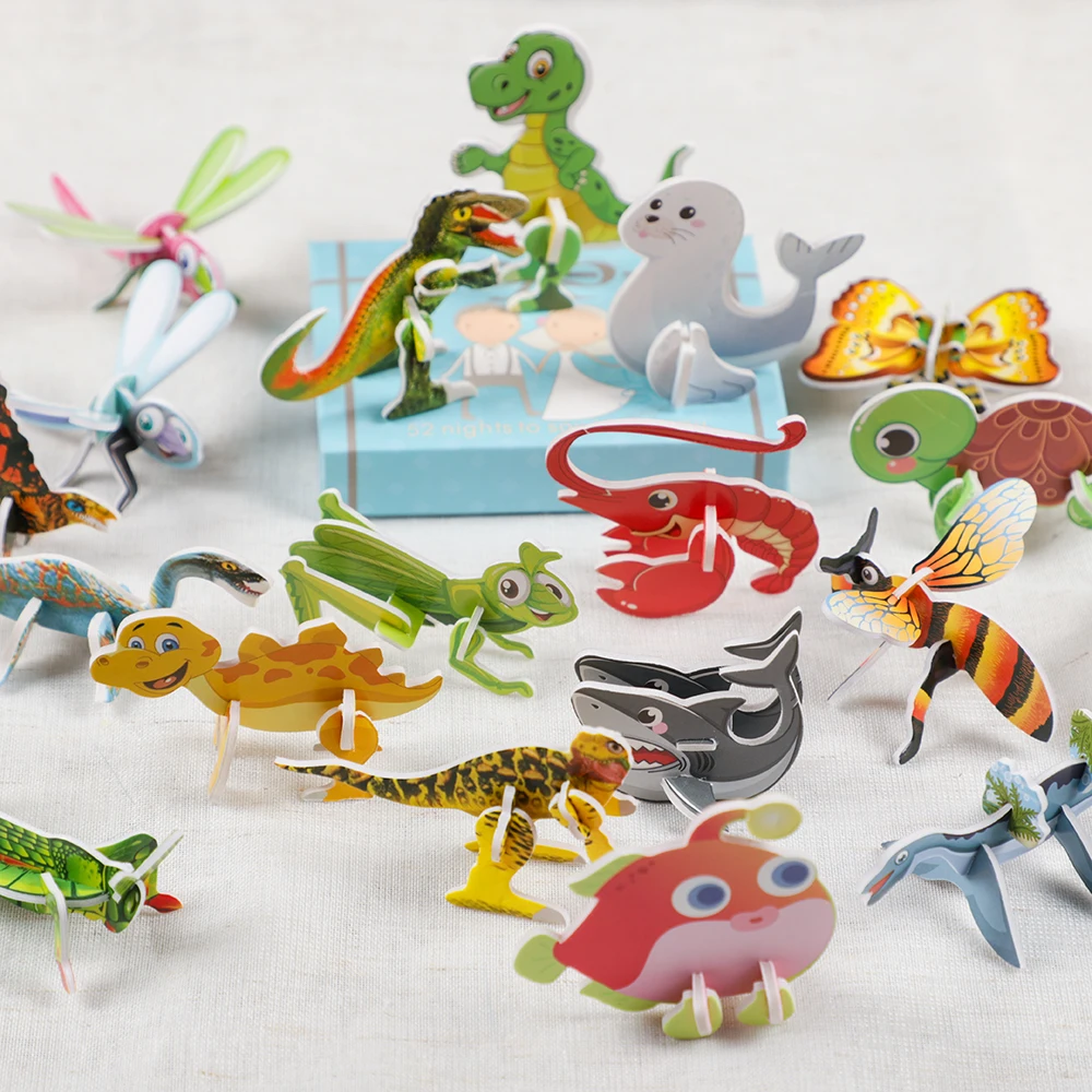 30Pc 3D Dinosaur Insect Marine Animal Paper Jigsaw Puzzles Educational Toys for Kids Birthday Party Favors School Rewards Pinata