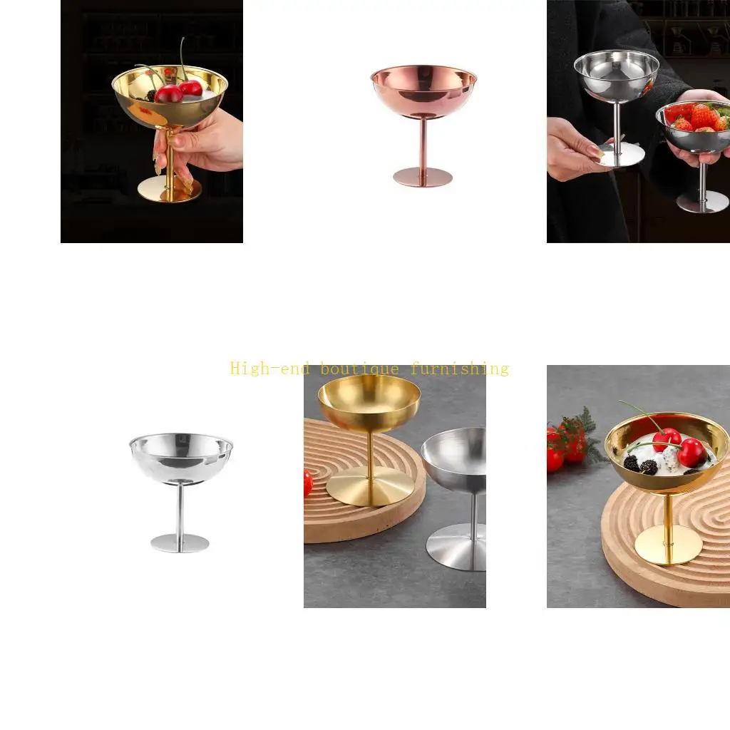 L9NB Metal Serving Bowl Cup with Stemmed Base for Fruit Use and Party Table Display, Footed Cup for Family Hosting Daily