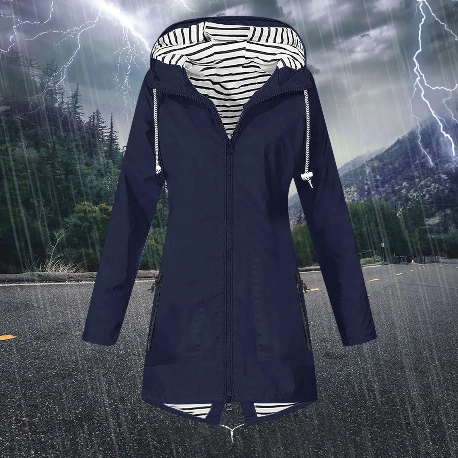 

Mens Rain Jacket With Hood Lightweight Long Sleeve Windbreaker Zip Up Drawstring Raincoat With Pockets Sexy Windbreaker Women