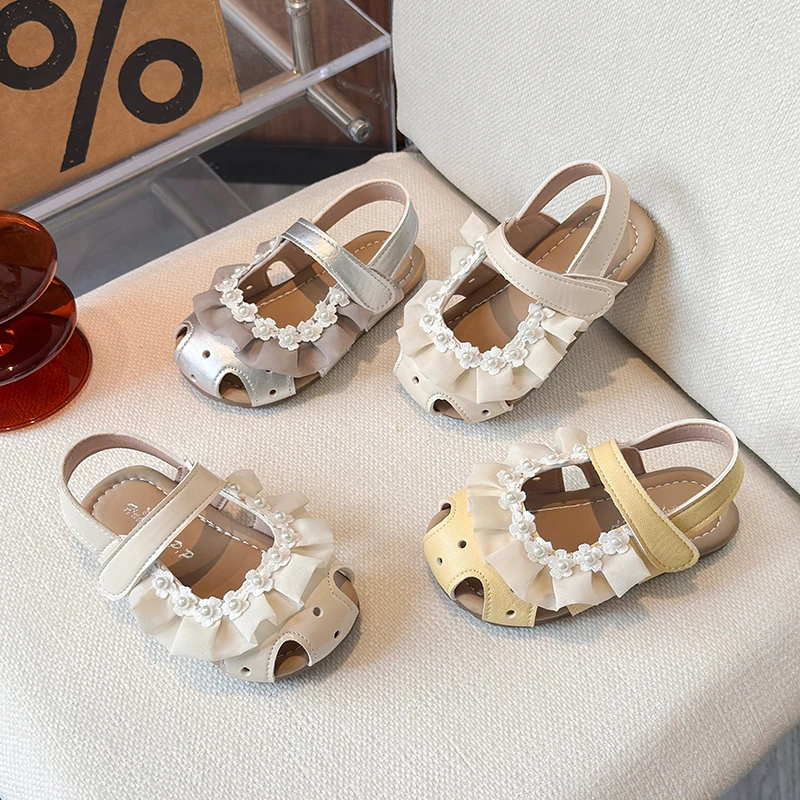 Kids Toes Capped Sandals for Girls 2026 Summer Non-slip Sole Toddler Beach Cute Bow Princess Baby Girls First Walker Shoes