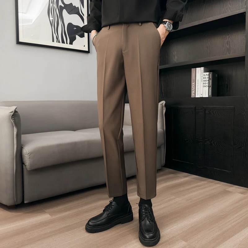 

Девять футов, мужские костюмные брюки, драпированные формальные брюки Briti Sle, тонкие прямые брюки, модные формальные мужские брюки, повседневные прямые леггинсы