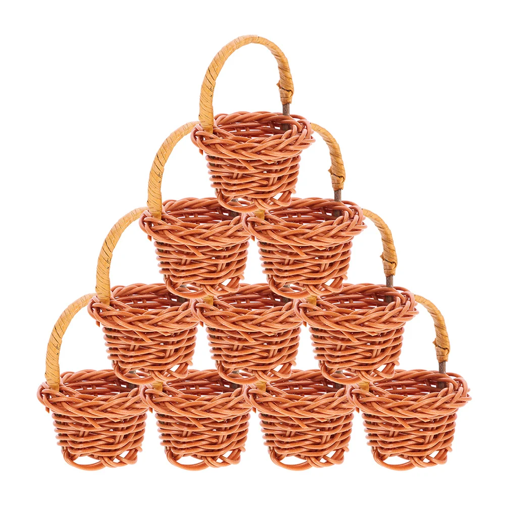 

20 Pcs Rattan Shopping Basket Handmade Mini Woven Storage Slim Craft Handle Flower Baskets