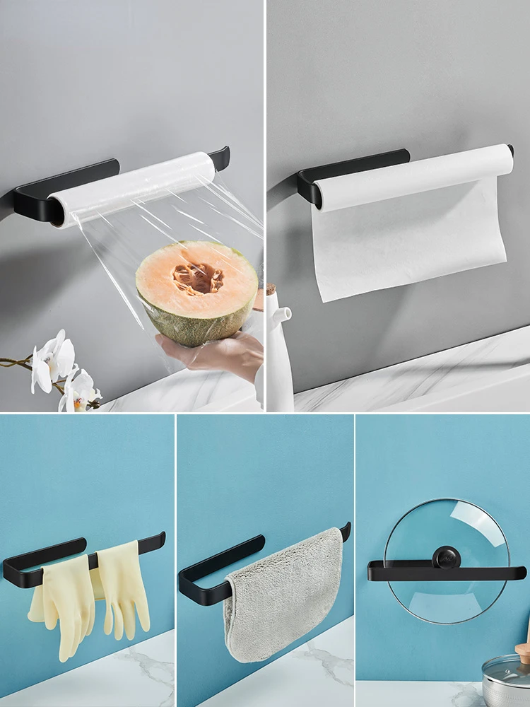 Kitchen tissue holder paper hanging rack without punching, cabinet fresh-keeping film, oil absorbing paper roll paper storage an