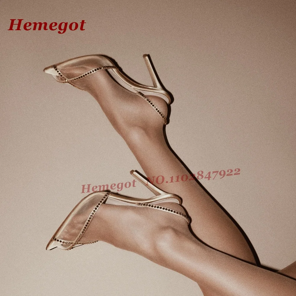 Rhinestone Slingback Stiletto Sandals Women's Clear Pointed Toe High Heels Elegant Transparent Party Wedding Shoes Patchwork