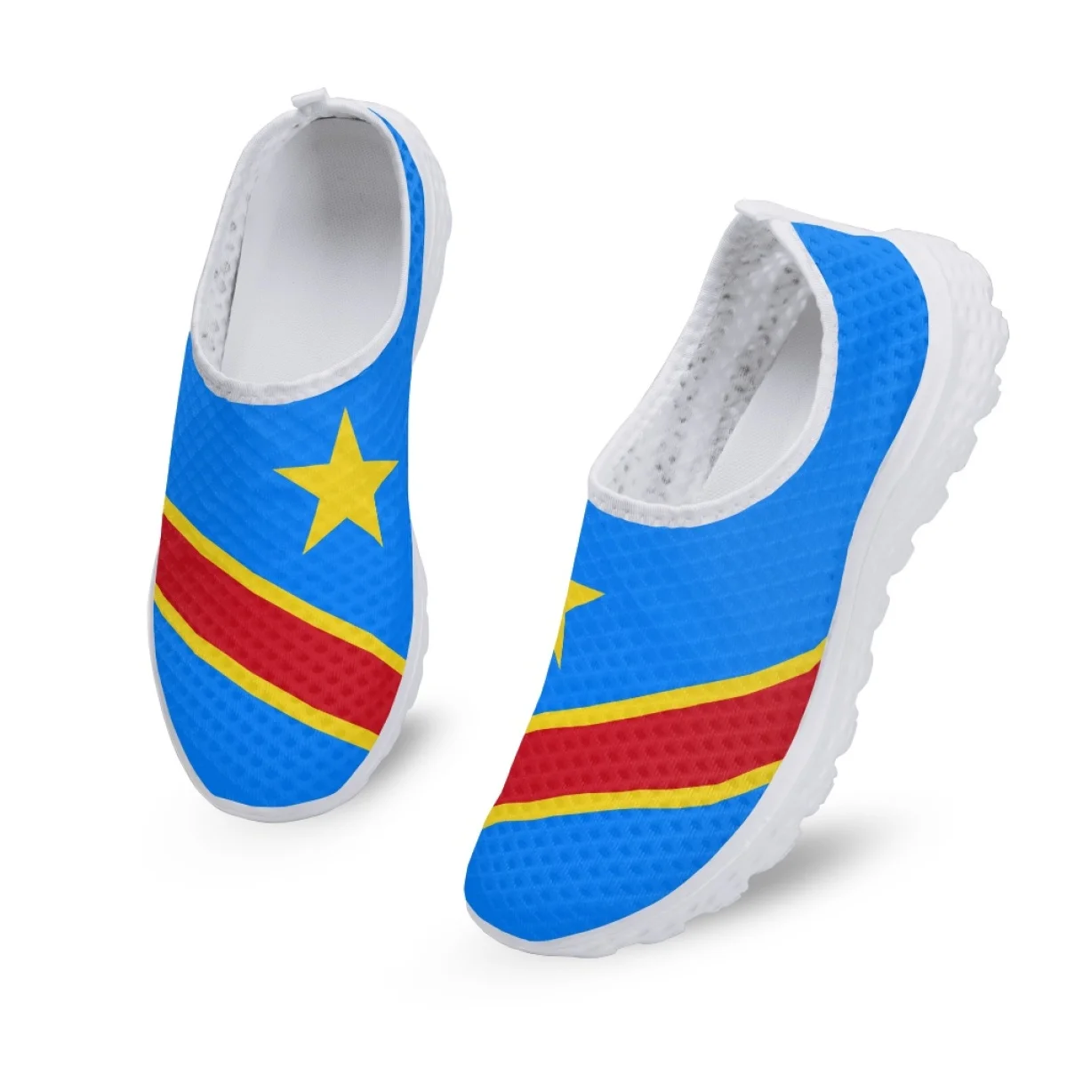 INSTANTARTS Republic Of Congo Flag Design Mesh Shoes for Women Summer Breathable Light Flats Female Casual Sneakers Outdoor Gift