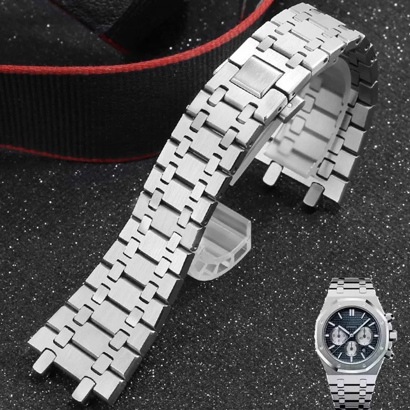 316L الفولاذ المقاوم للصدأ حزام (استيك) ساعة ل AP 15400 أوديمارس بيجيه رويال أوك GA2100 2110 حزام الرجال الفضة سوار مقاوم للماء 26 مللي متر