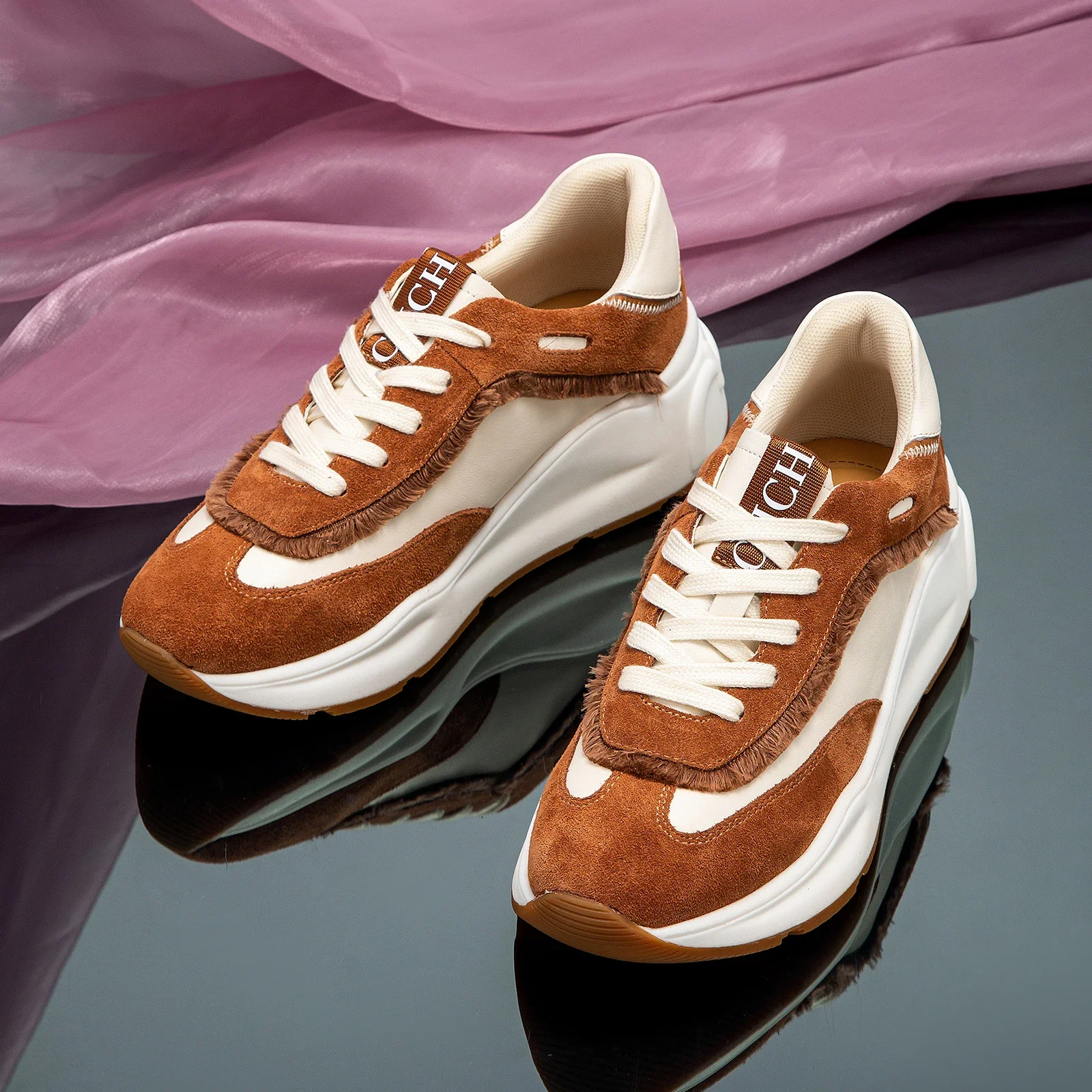 

C-H Vulcanize Shoes For Girls Winter New Beef Leather Splicing Lace Flat Shoes Women's Walking Shoes