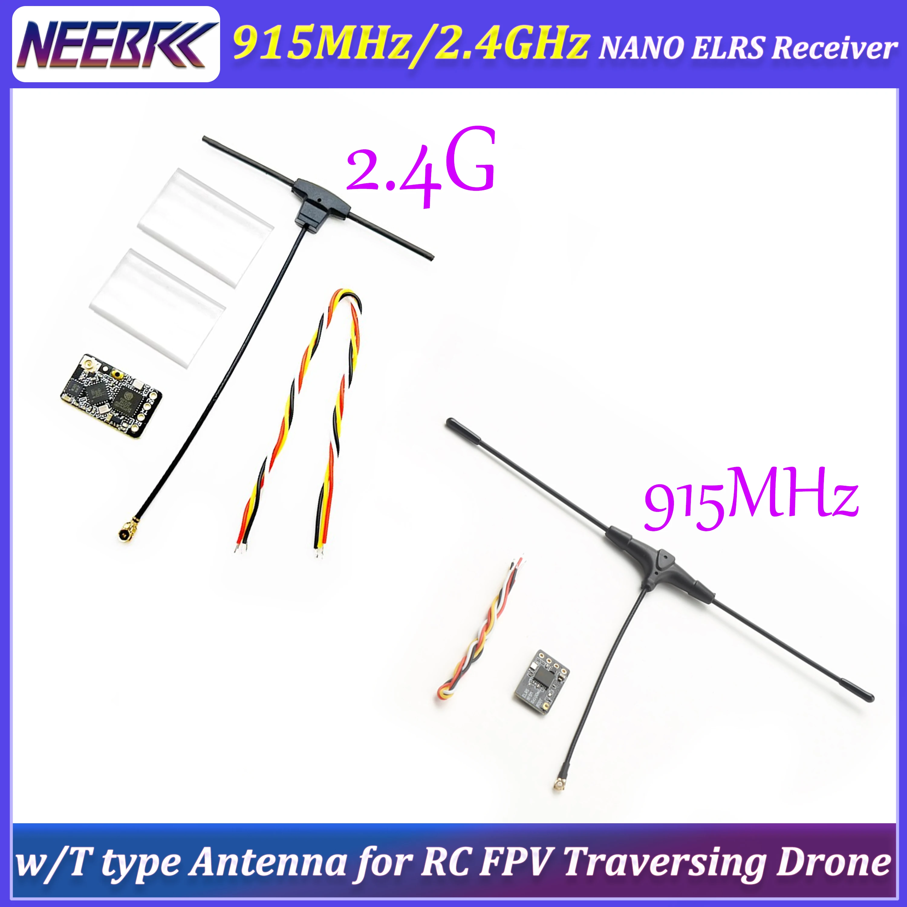 ELRS 915MHz/2.4GHz NANO ExpressLRS Receiver with T Type Antenna Wifi Upgrade for Long Range RC FPV Freestyle Traversing Drones
