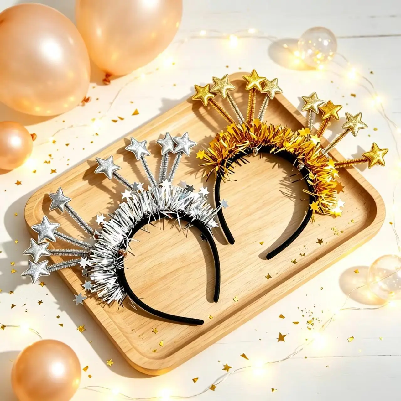 Star Tinsel Headband New Year Party Hair Hoop Birthday Festival Costume Hair Decor for Women