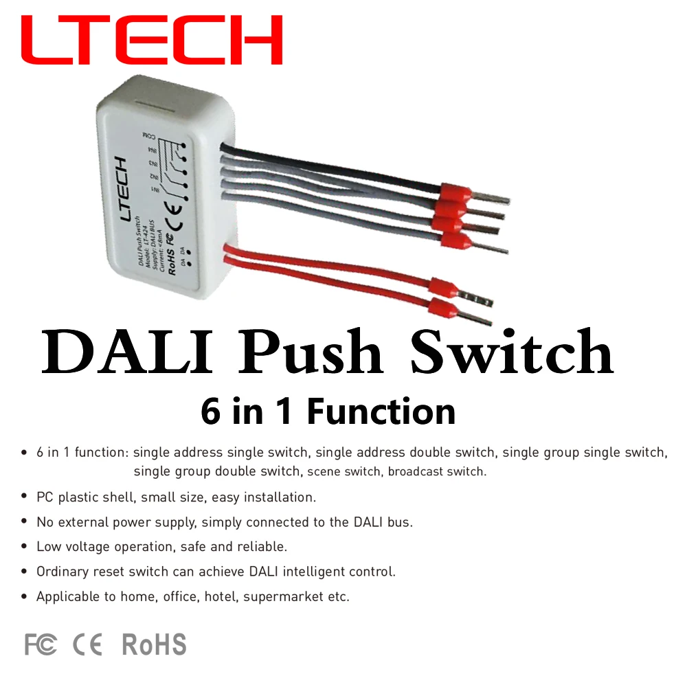 

DALI Кнопочный переключатель 6 в 1, функция контроллера LTECH Dali, переключатель низкого напряжения, обычный переключатель сброса для светодиодной ленты