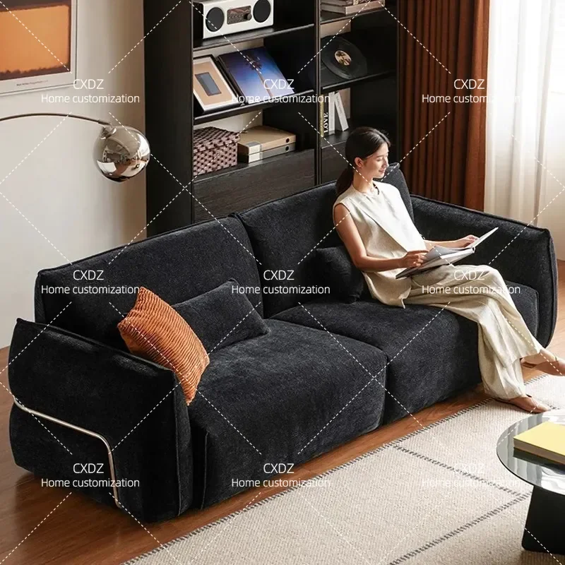 Dinglicheng Fabric Sofa Straight Row Black Retro Medieval Minimalist Three-person Small Apartment Chenier Sand