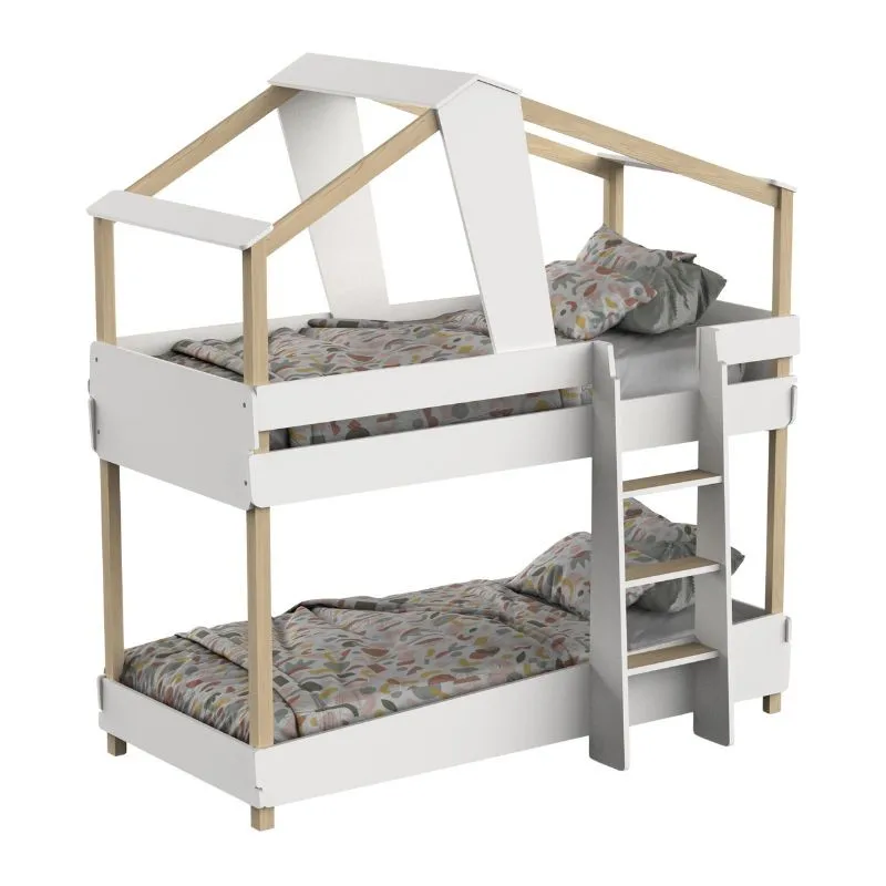 Miroytengo Children's Bunk Bed 90x190 cm Matte White Beige House Shaped Bedroom Furniture