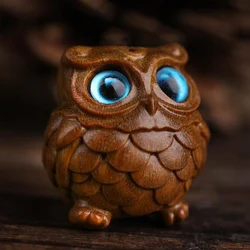 Mini Wood Carving Owl, Green Sandalwood Ornaments, Lovely Creative DIY Pendant, Table Decoration, Children's Commemorative Gifts