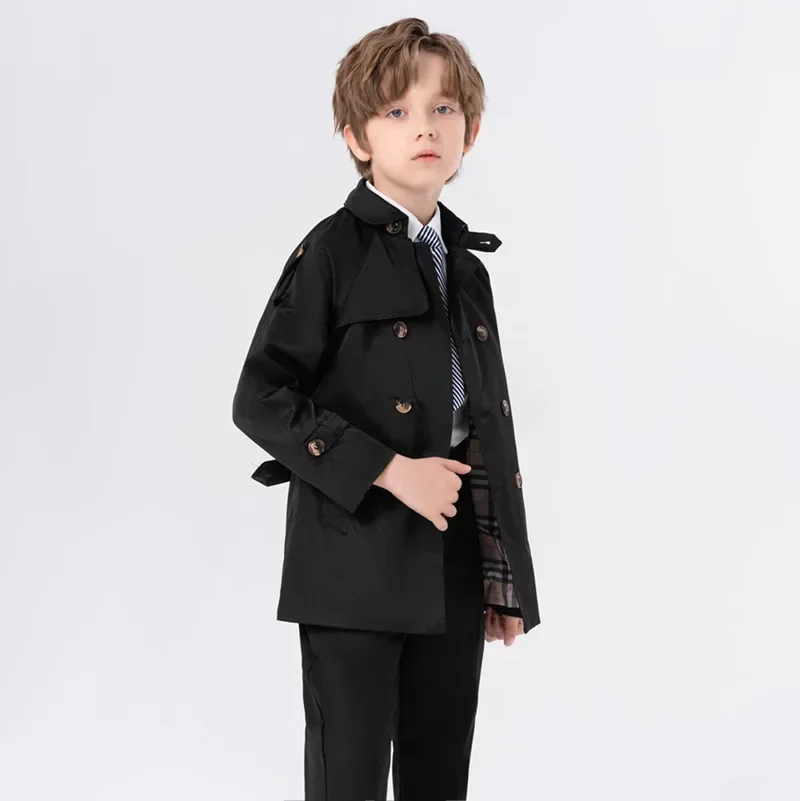 Manteau à carreaux à double boutonnage pour garçons, veste décontractée pour enfants, vêtements pour enfants, style britannique, à la mode et résistant, automne