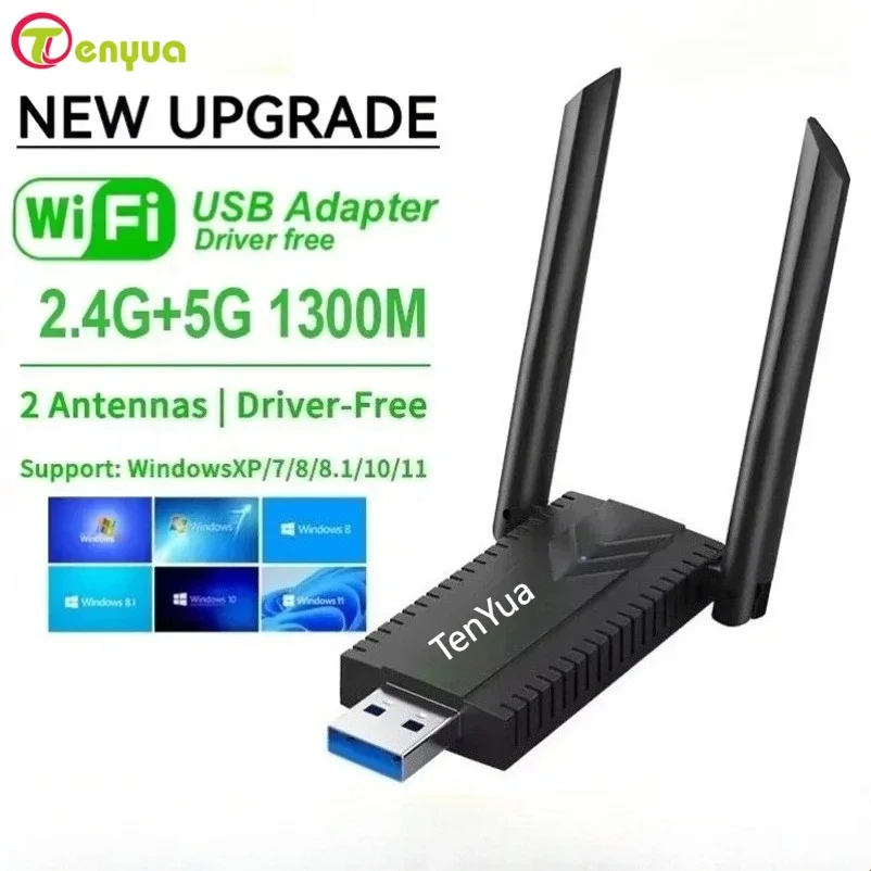 ثنائي النطاق 2.4G + 5Ghz 1300Mbps واي فاي USB محول واي فاي دونغل استقبال USB3.0 عالية السرعة بطاقة الشبكة اللاسلكية سائق مجاني