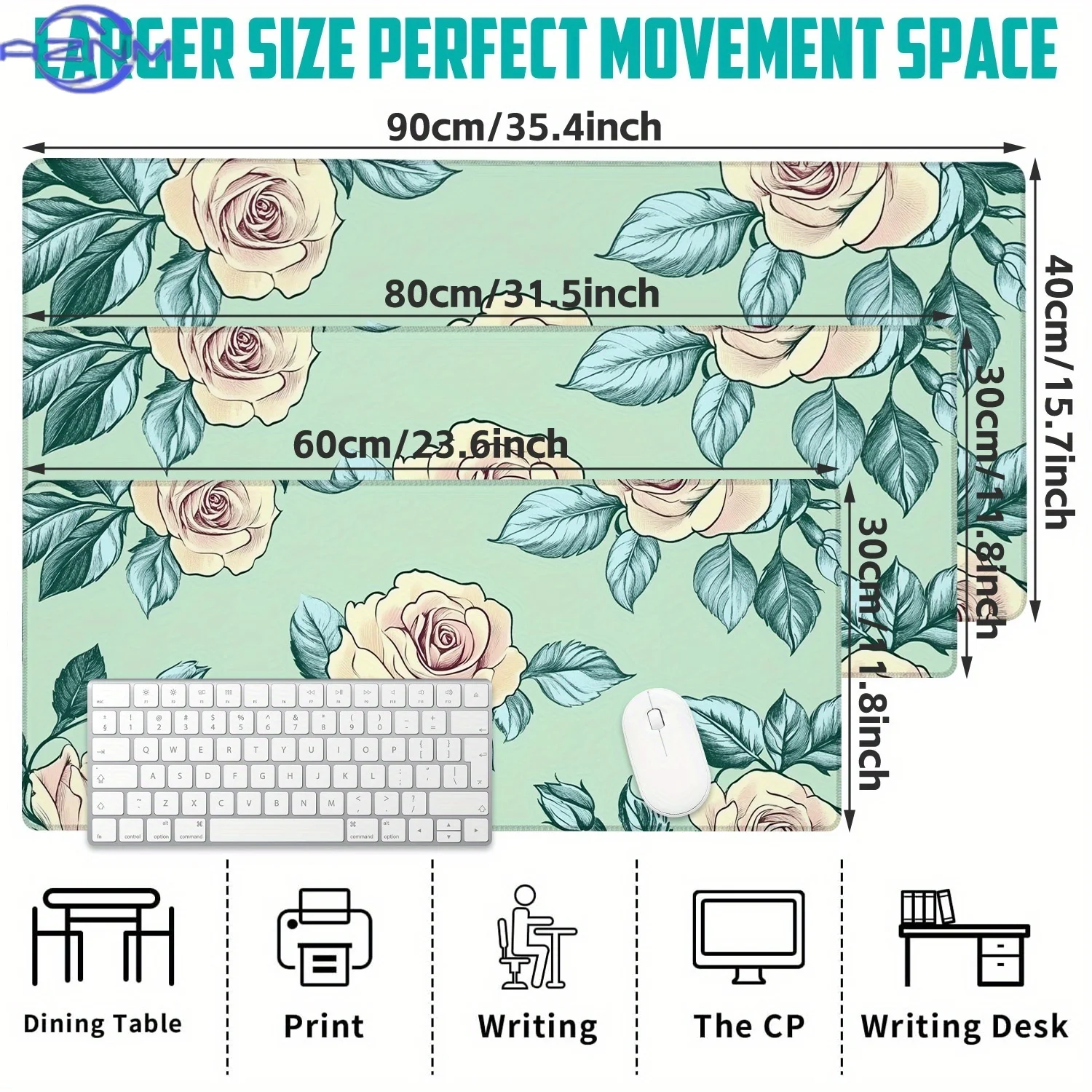 Desk Mat, Pastel Rose Pattern Desk Pad, Large Gaming Mouse Pad Office Keyboard Pad, Non-Slip Computer Mouse Pad Gift for Teen/Bo