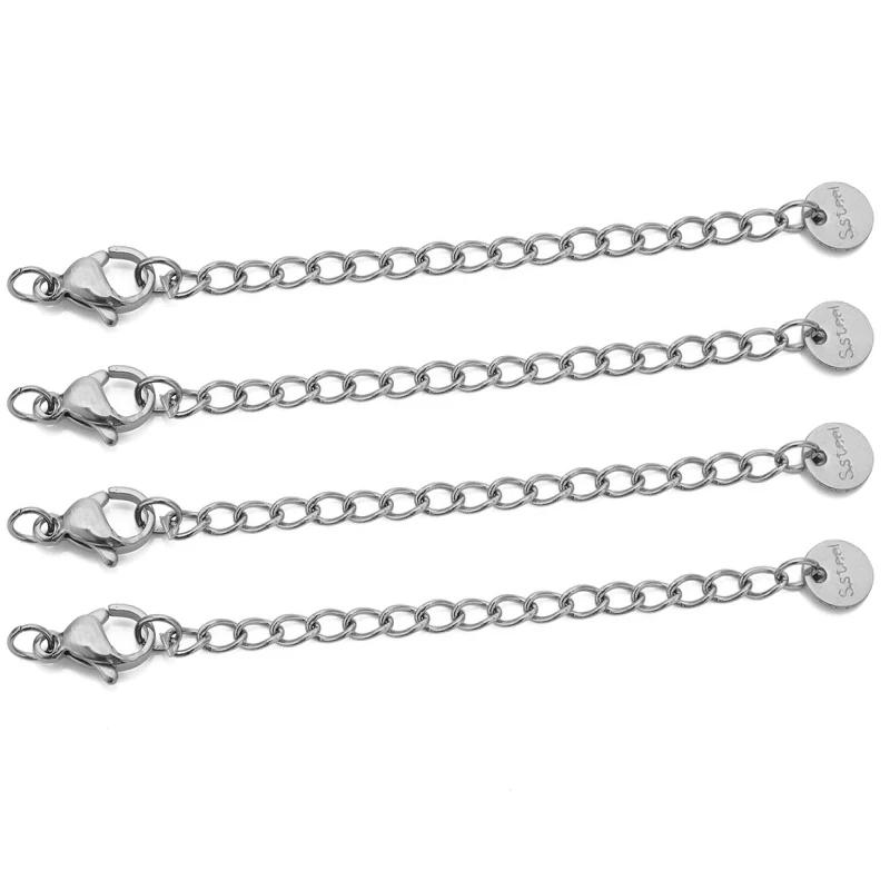 10 Stück Edelstahl-Verlängerungsketten mit Karabinerverschlüssen, Verbindungsglied, Halskette, Schwanzherstellung, DIY-Armband, Zubehör, Zubehör
