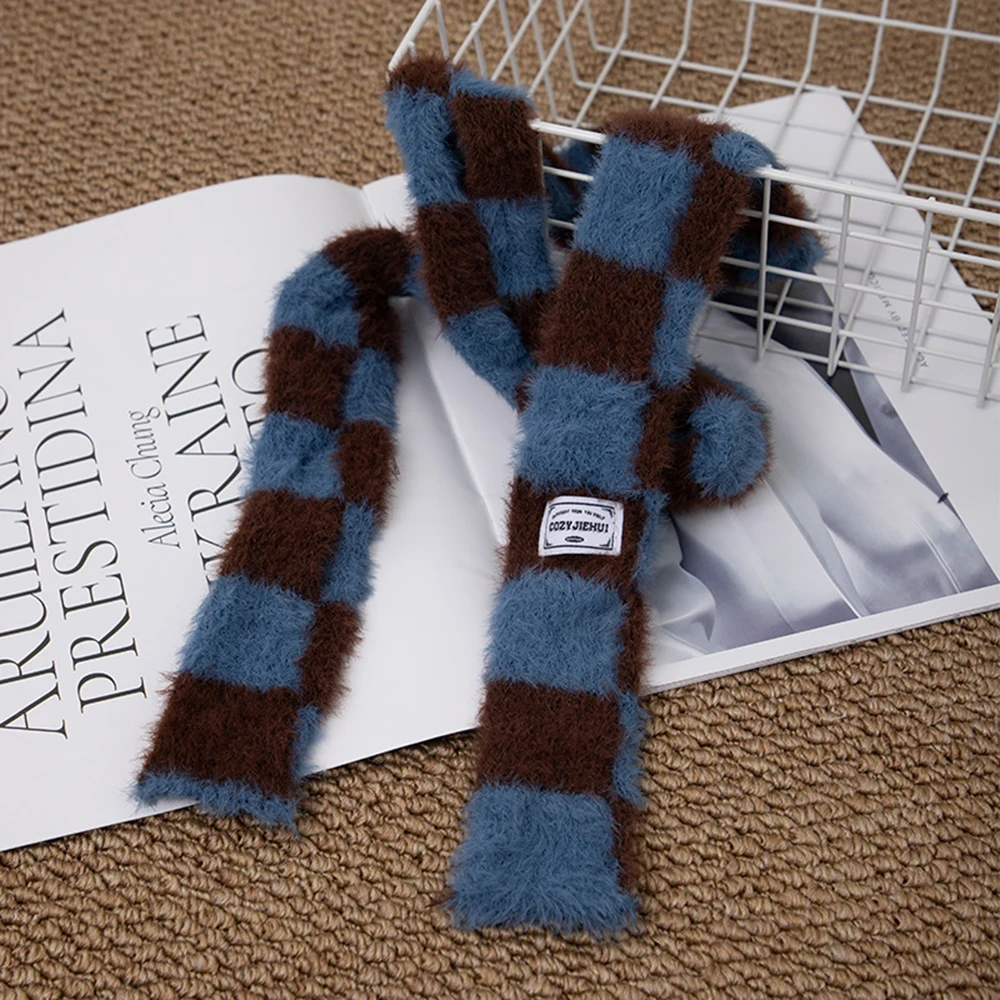 

Корейская версия Ins, полосатый плюшевый шарф для женщин и девочек, осенне-зимний модный универсальный декор, тонкий узкий длинный шарф 160 см