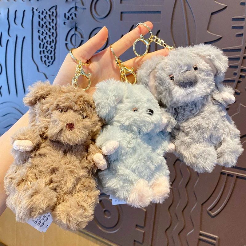 Koala gris de dibujos animados, muñeco esponjoso de 13cm, llavero de oso de Color café, colgante para mujer, muñeca bonita, elefante, ratón azul, llavero de Animal, regalo