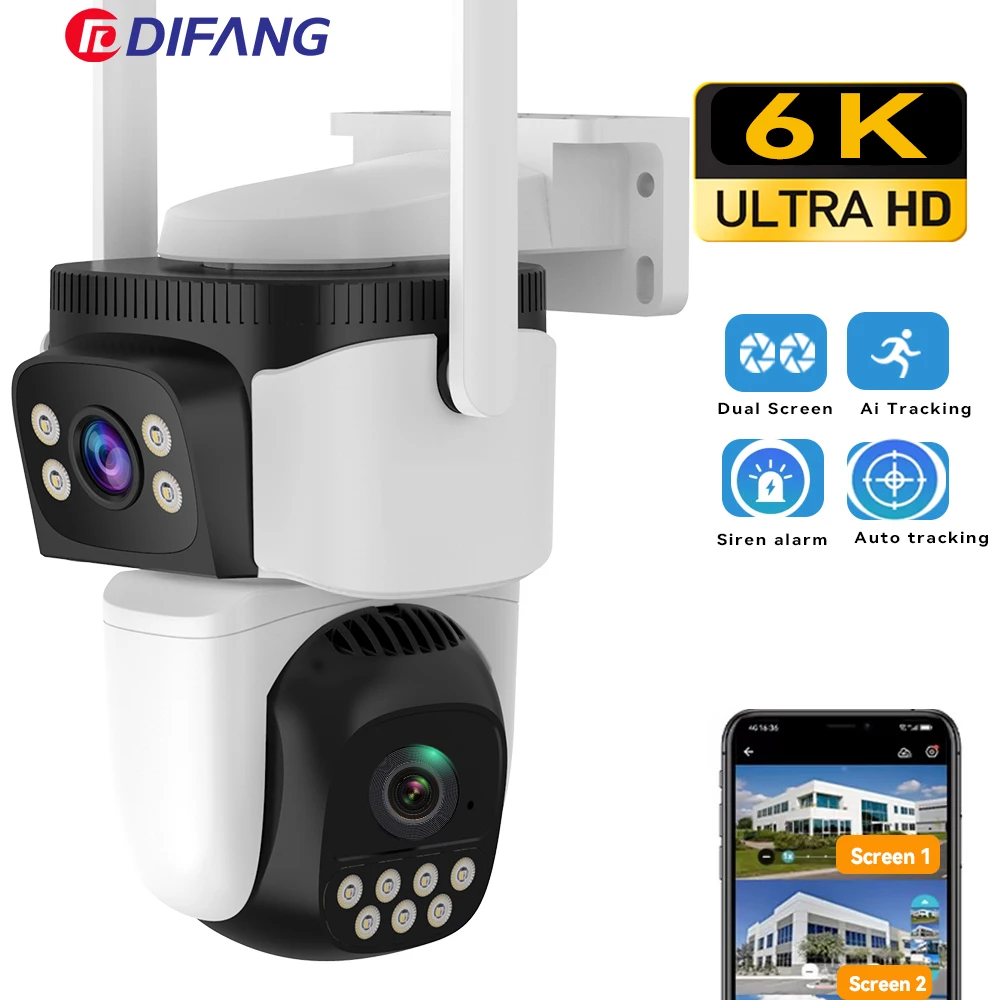 

6K WiFi Camera 10MP Wireless Outdoor Camera 360° CCTV PTZ Dual Lens Dual Screen Automatic Tracking Waterproof Security Camera