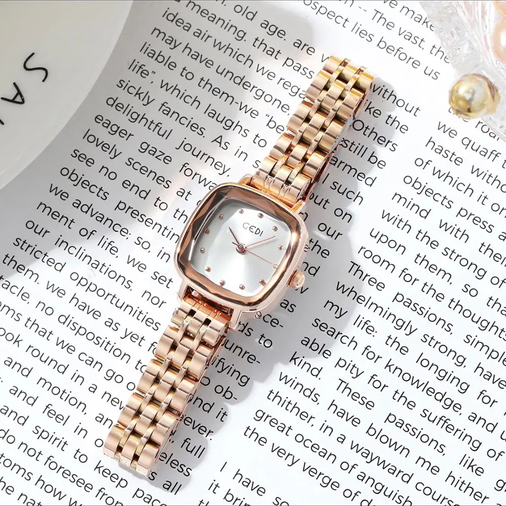 GEDI New Hot-Selling Stylish Stainless Steel Band Square Women's Watch Simple & Fashionable Quartz Watch Waterproof reloj mujer