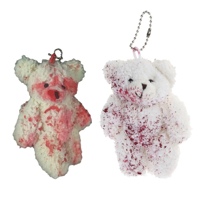 Mini Bloody Bear Charm Keychains Halloween Pendant Stuffed Animals Keyring