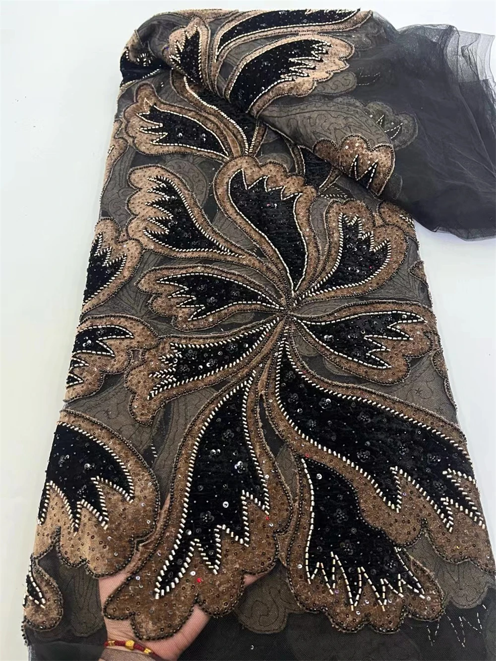 Luxury African Beaded 2025 High Quality Nigerian Sequins With Pearl Lace French Tulle Lace Fabric For Party Dress Sewing