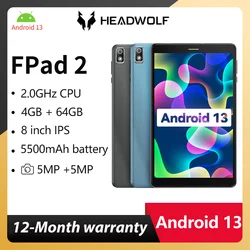 Headwolf FPad 2 Unisoc 안드로이드 13 태블릿, T310, 4GB RAM, 64GB ROM, 4G LTE 전화 통화, 어린이 학습 태블릿 PC, 5500 mAh, 8 인치