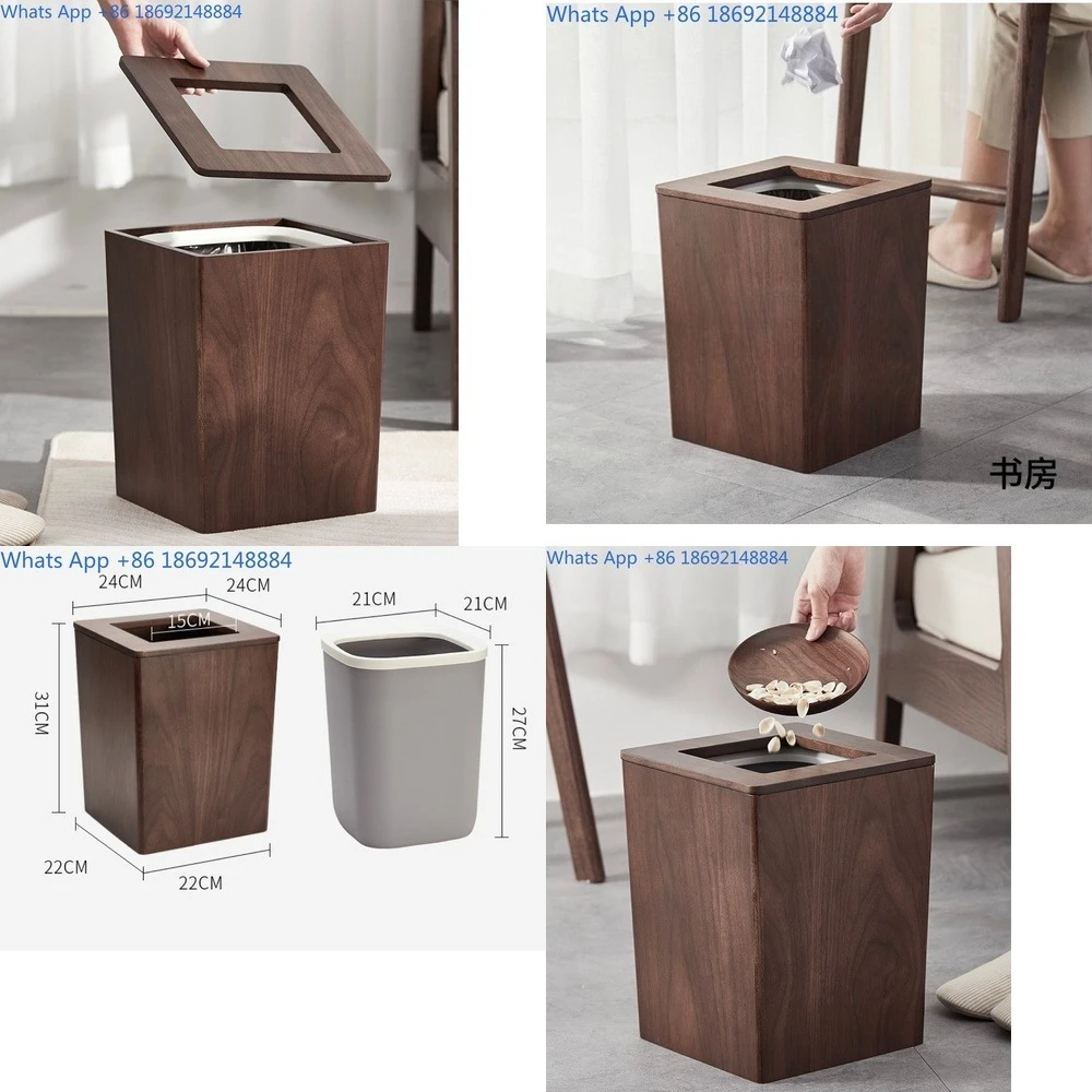 

Retro Wooden Trash Can with Lid for Living Room Bathroom Kitchen Home Use