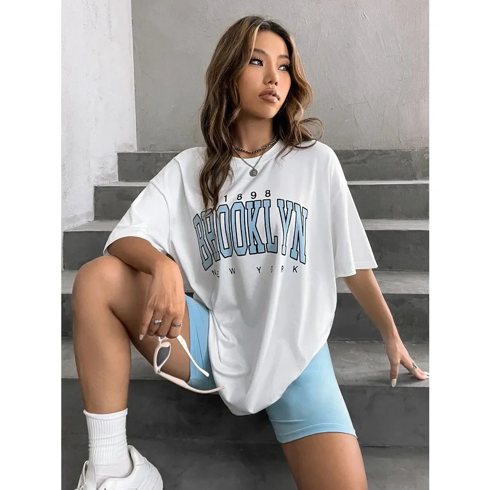 

Vintage 1898 Brooklyn New York Womens T-Shirts Oversize American Short Sleeve Casual Clothing Street Woman Tops