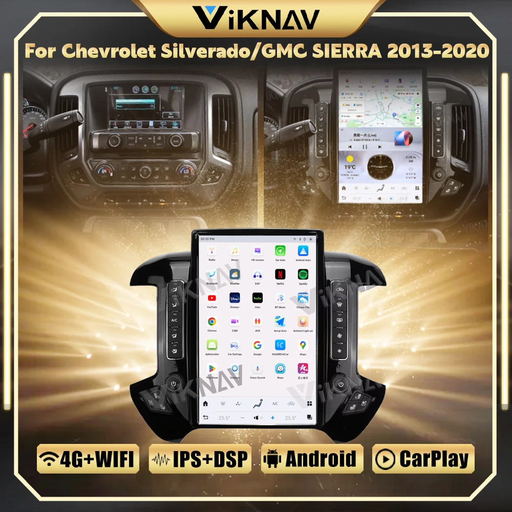 

Автомагнитола для Chevrolet Silverado / GMC SIERRA 14,4-2013, 2020 дюйма, Android 13, GPS-навигация, мультимедийный видеоплеер для Carplay