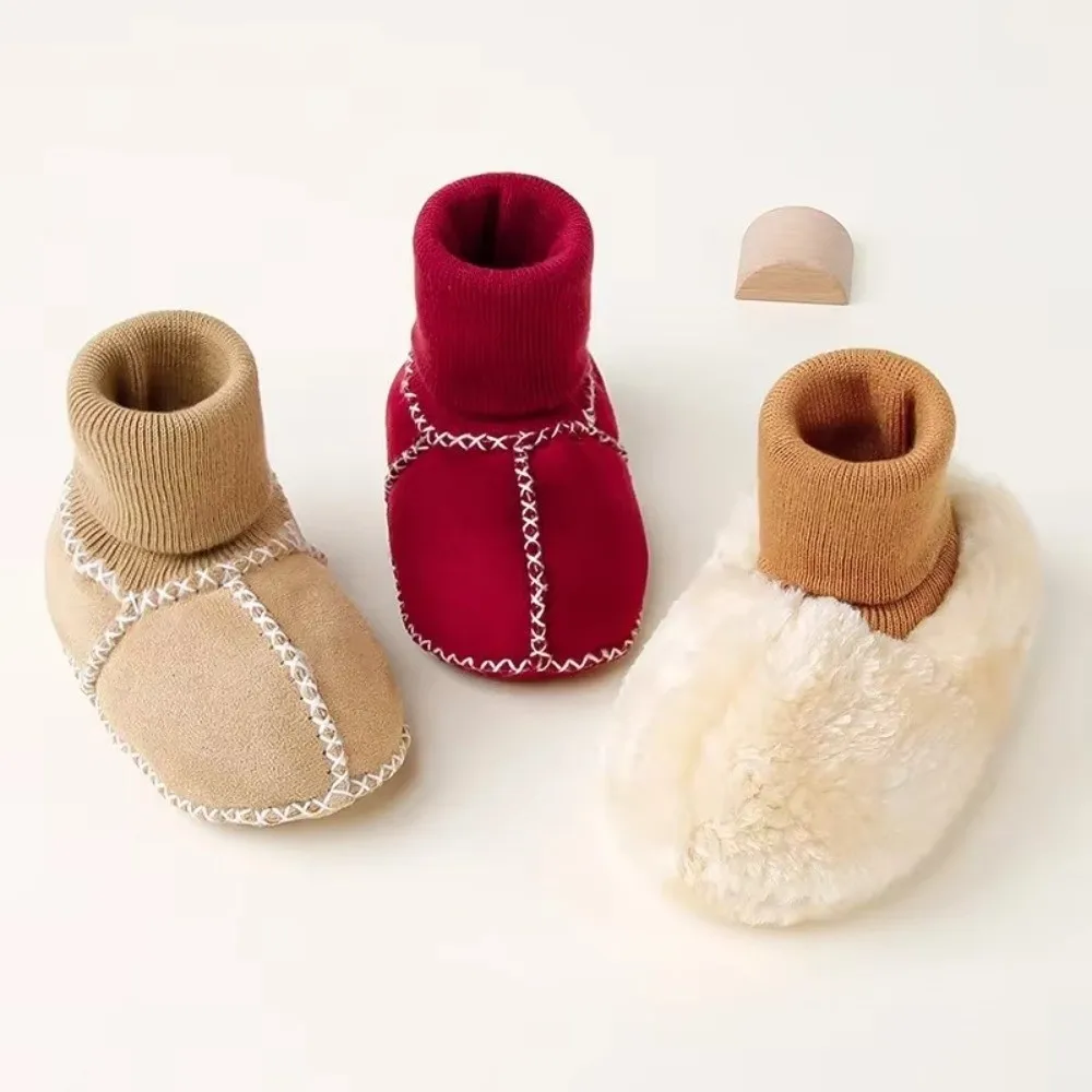 Thickened Suede Leather Shoes Fleece-Lined Suede Leather Socks Shoes Soft Bottom Anti-slip Infants Winter Booties 0-12 Months