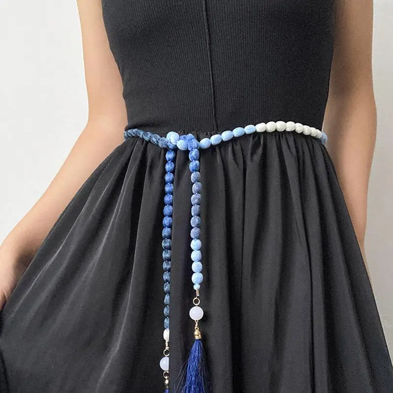 New Women Long Rope Waist Chain Belt Braided Long Tassel Decoration Dress Waist Rope Knotted  String Waistband