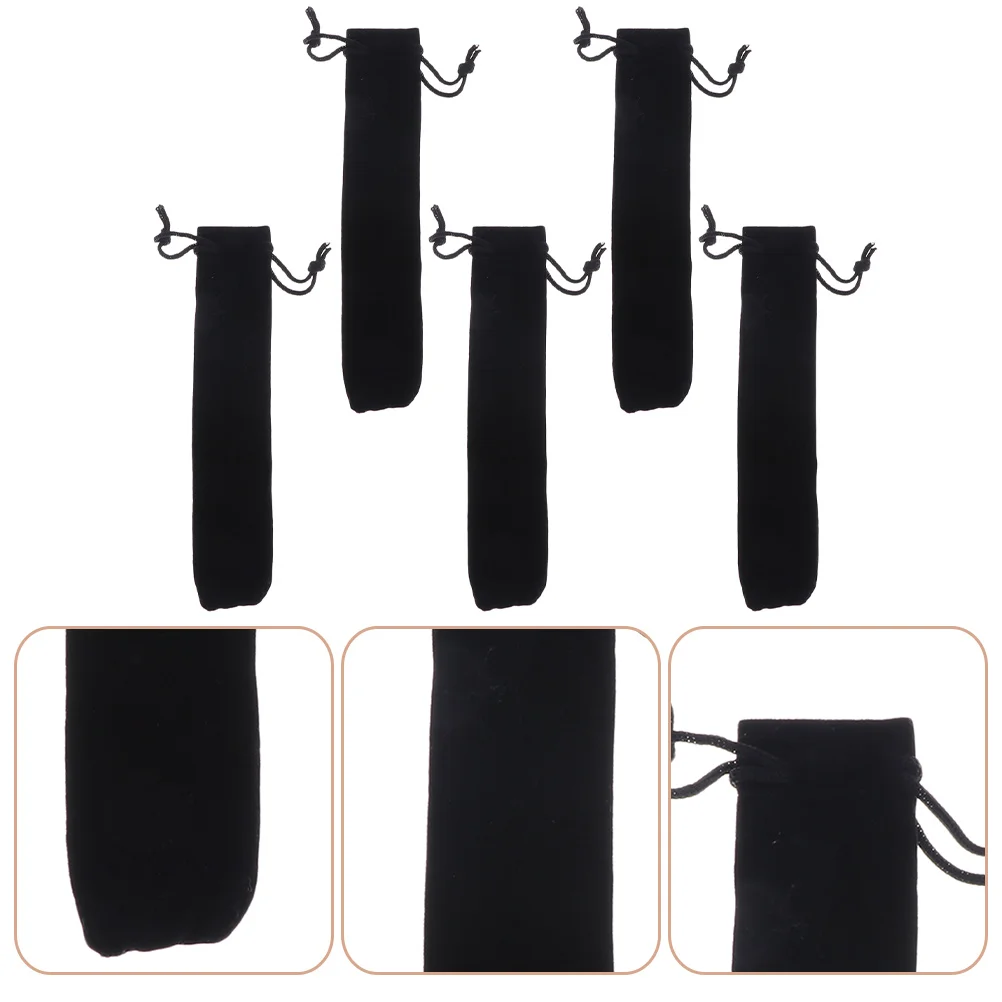 5 Pcs Fountain Pens Velvet Pencil Case Sleeve Drawstring Bag Black Flannelette Single Gift Wrapping Office