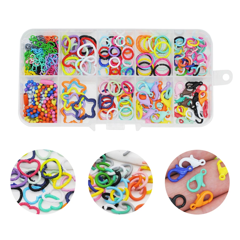 

Разноцветные Открытые Кольца, застежка-карабин, крючки, шариковые цепи, фурнитура «сделай сам» для изготовления ювелирных изделий, 1 коробка, 200 шт.