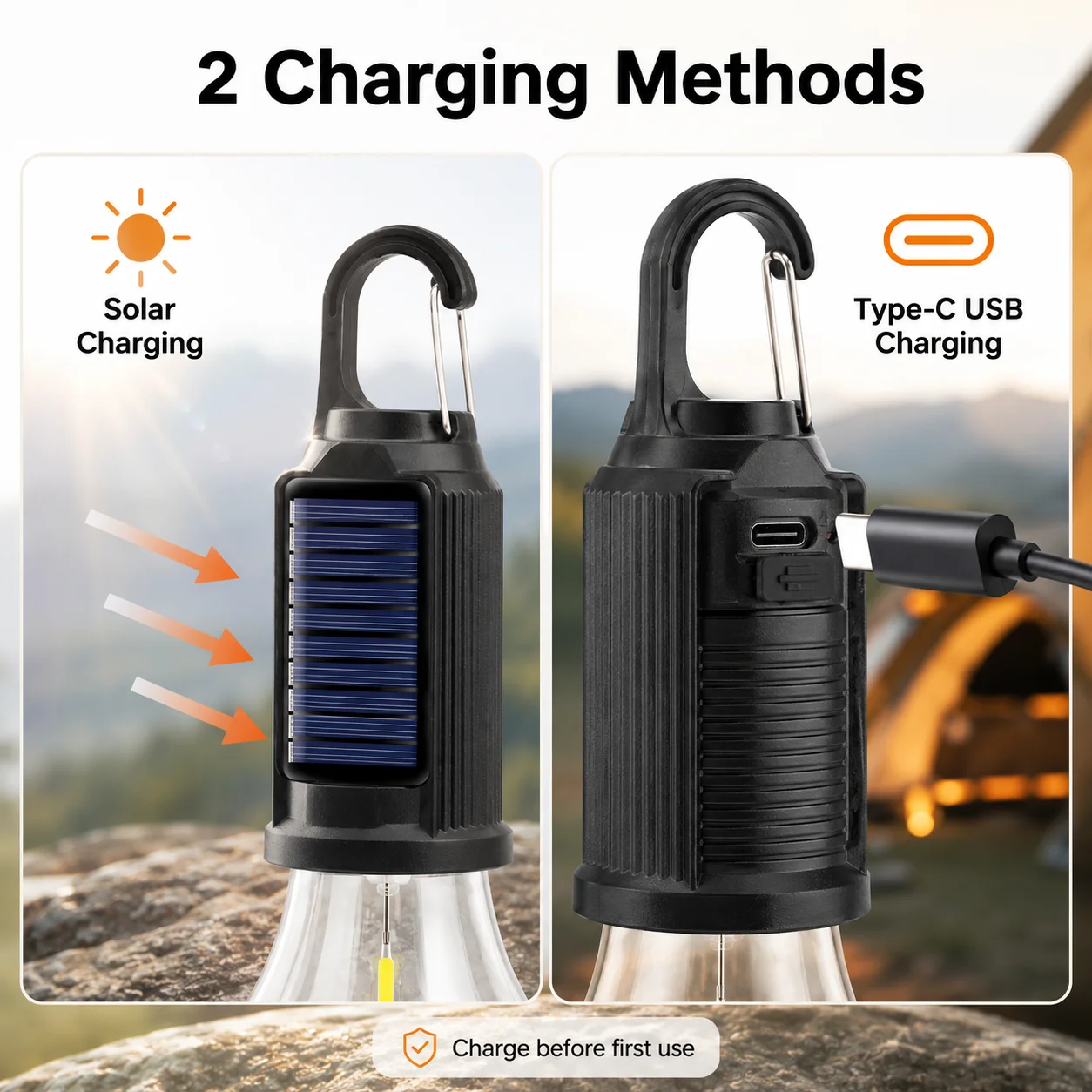 Solar Camping Light Bulb USB Rechargeable Hanging Tent Lamp Waterproof Portable Outdoor Lantern for Camping BBQ Garden Decor image 3