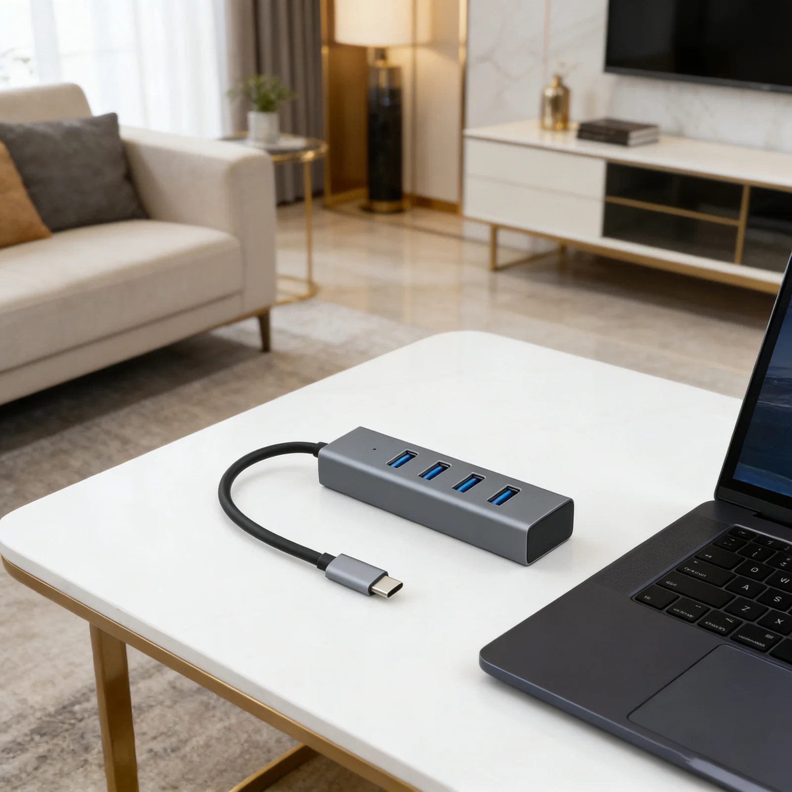4 in 1 USB C Docking Station with Four USB 3 0 Ports and 5Gbps Transfer Speed Suitable for Laptops and Tablets with USB C