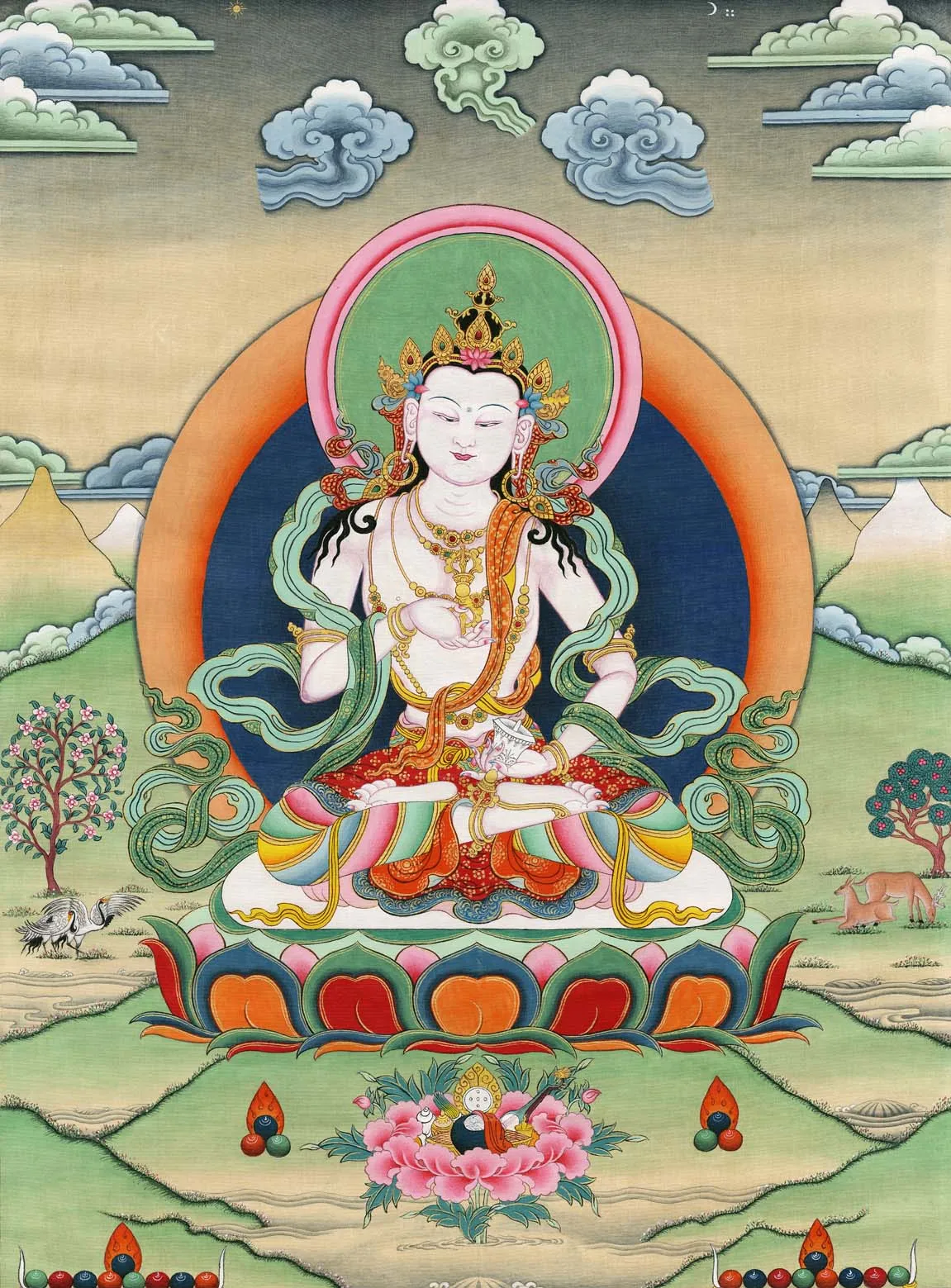 

Vajrasattva Thangka,Gandhanra Tibetan Buddhist Thangka Art,Giclee Printed and Hand Framed,47" × 32"