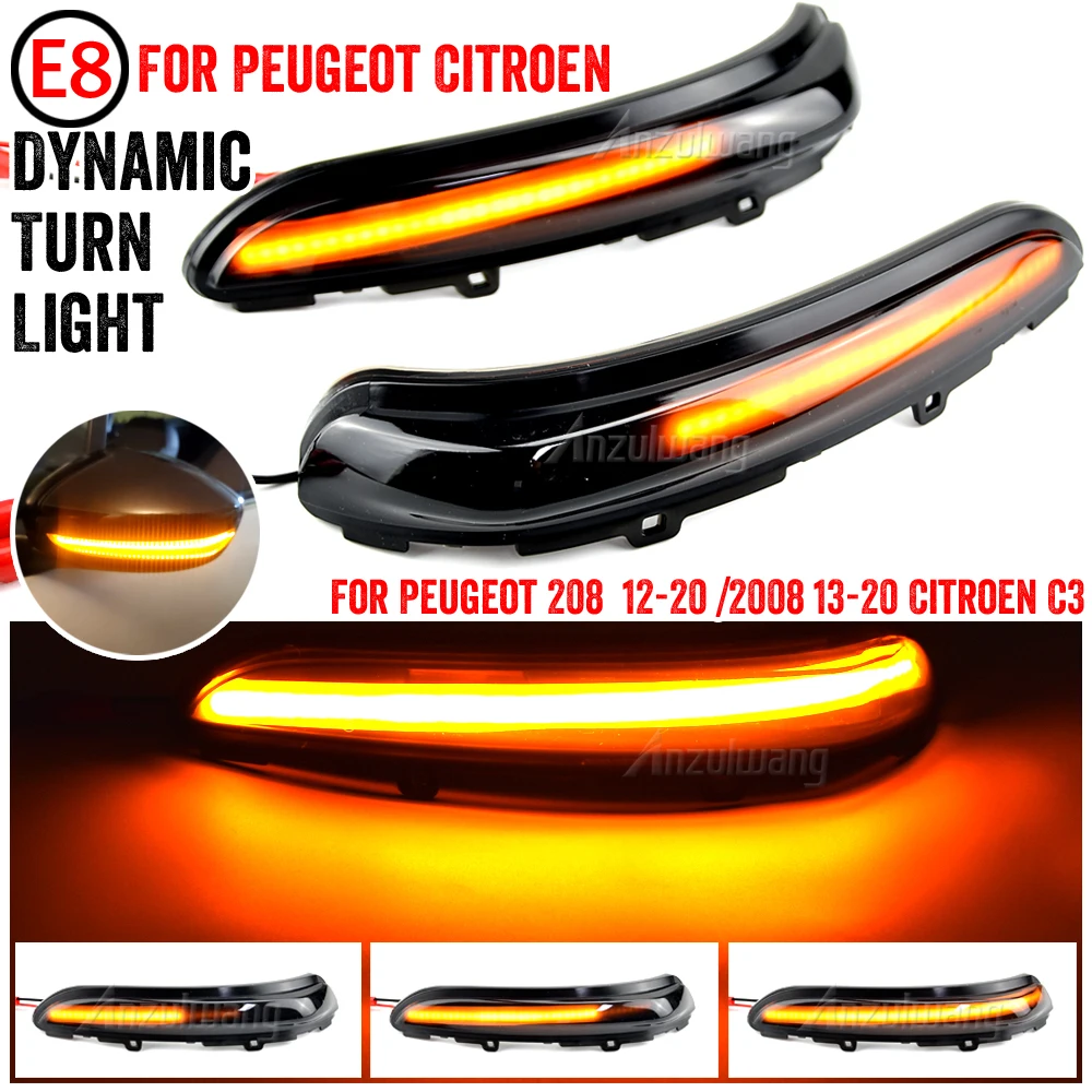 

57B1206E 2Pcs Dynamic LED Side Mirror Blinker Flowing Light For Peugeot 208 2008 Citroen C3