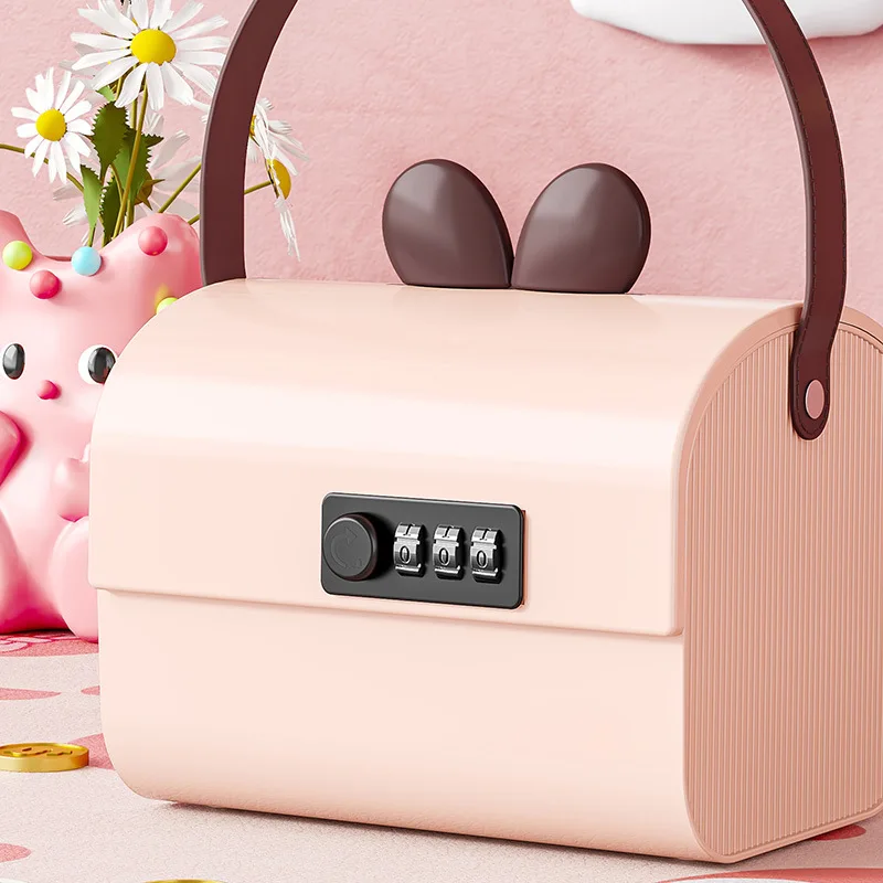 Plastic Cartoon Storage Box With Lock Large Capacity Money Box Desktop Organizer Multi-Function Password Box Home & Garden