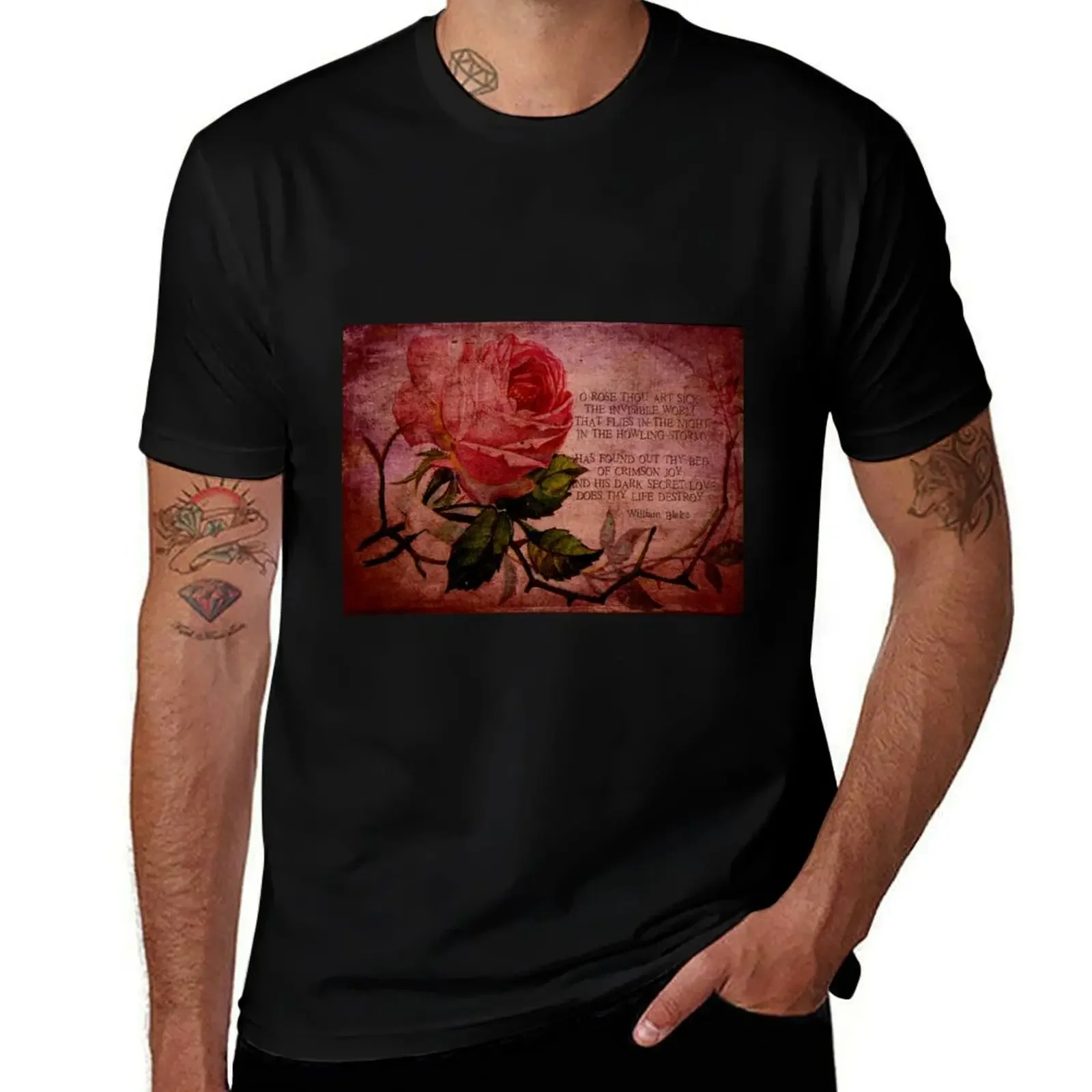 O Rose Thou Art Sick T-Shirt heavyweights vintage graphic tee T-shirts man t shirts for men