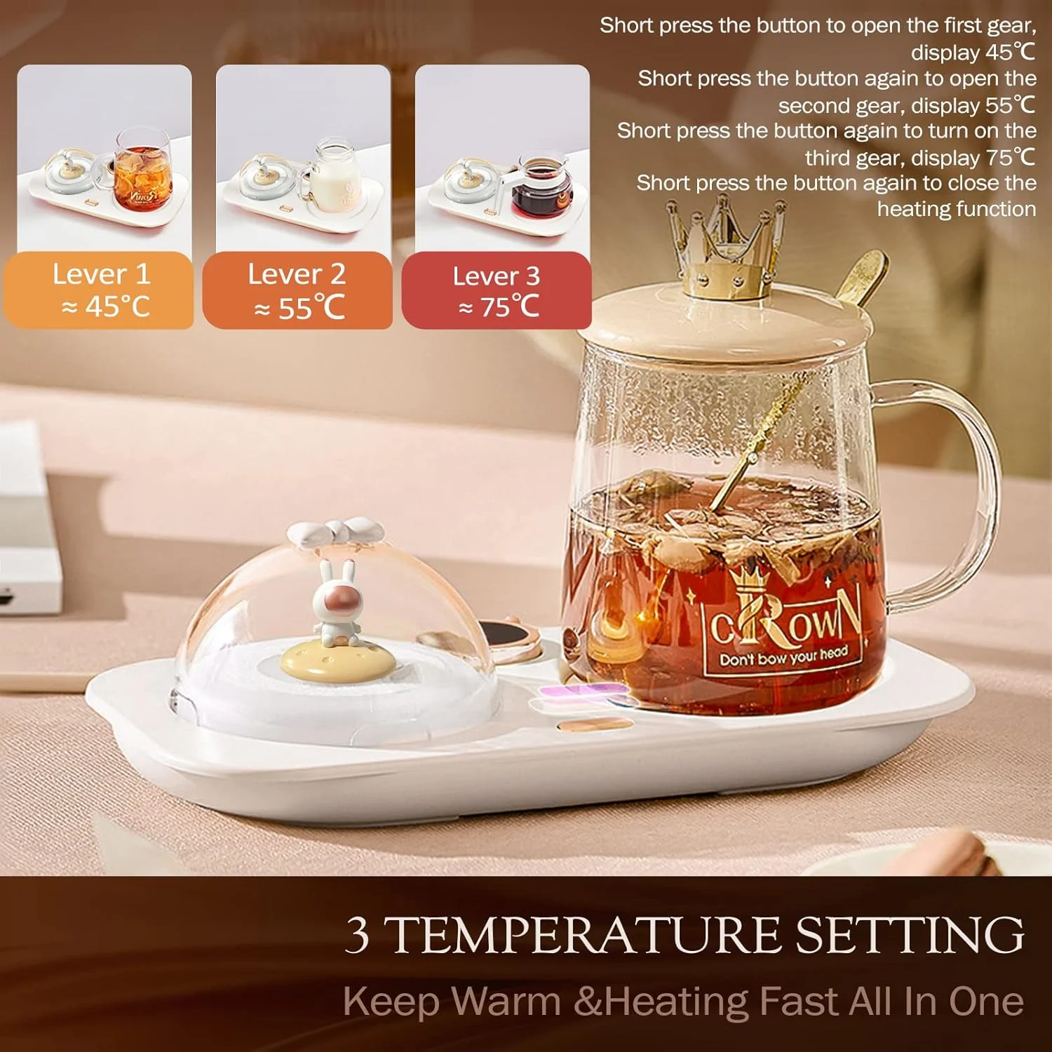 ، تدفئة المشروبات لمكتب المكتب مع الروائح والضوء الليلي، إعدادات درجة الحرارة، سخان الكوب الذكي للكاكاو والشاي،