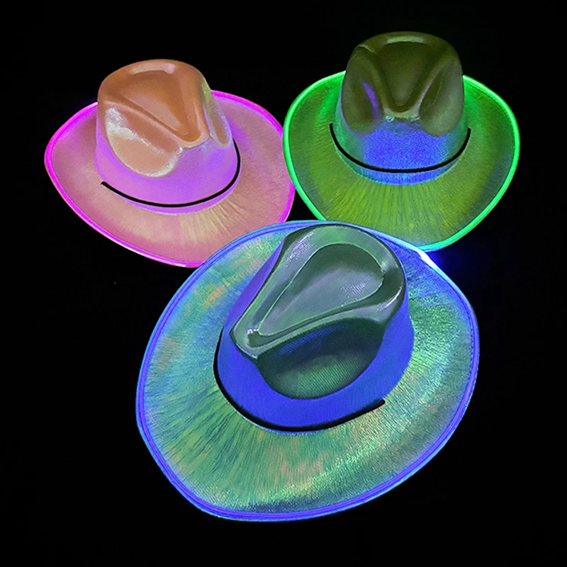 

Wireless Style LED Pearlescent Cowboy Hat Festival Disco Bride Bachelorette Party Holiday Supplies Light Up western Cowgirl Hat