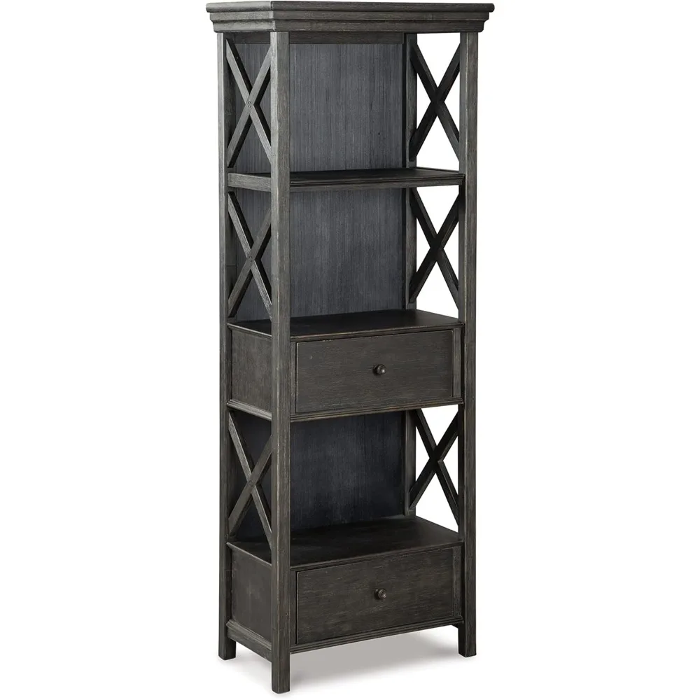 

Farmhouse 75" Display Cabinet or Bookcase with Drawers, Almost Black