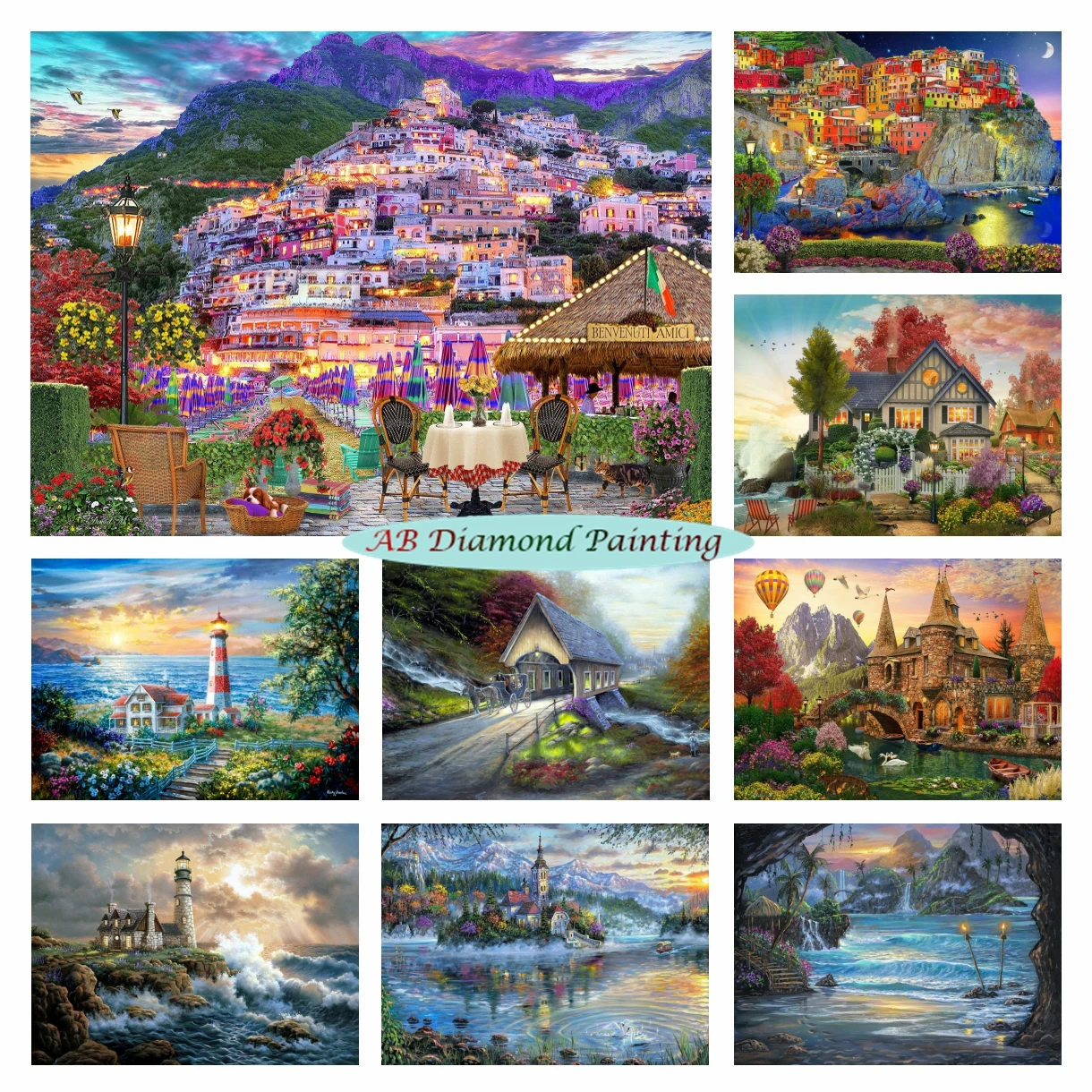 

European Landscape 5D AB Diamond Painting House River Town Scenery Embroidery Art Castle Street Cross Stitch Kits Home Decor